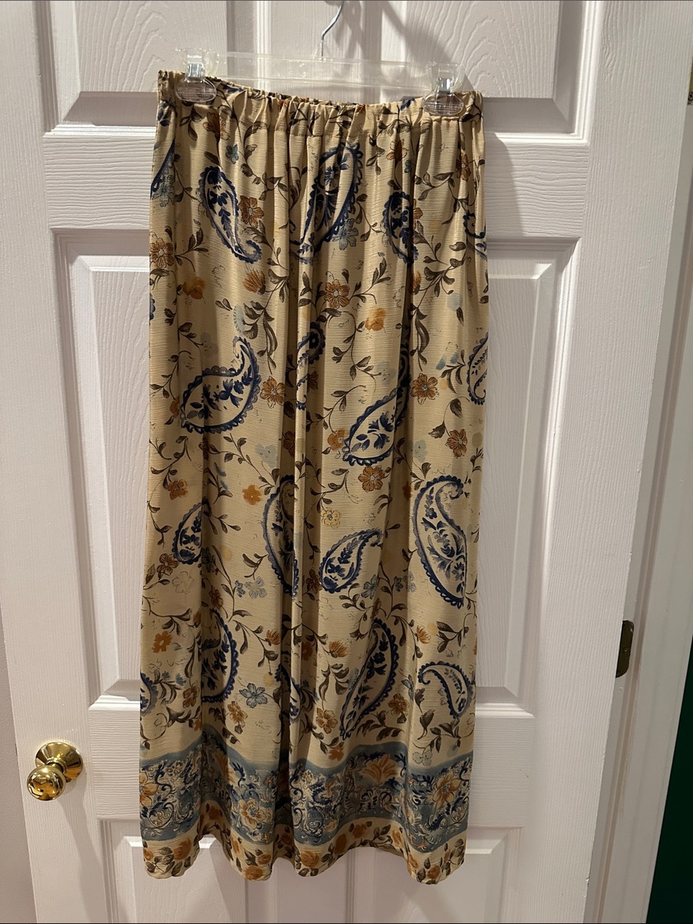Cream Paisley Print Elastic Waist Midi Skirt